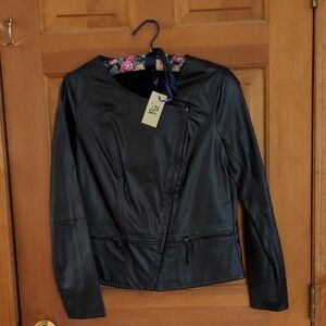 NWT! Max Studio Black Faux Leather Asymmetrical Zip Jacket Size S